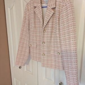 Suzy Shier Pink and White Tweed Blazer